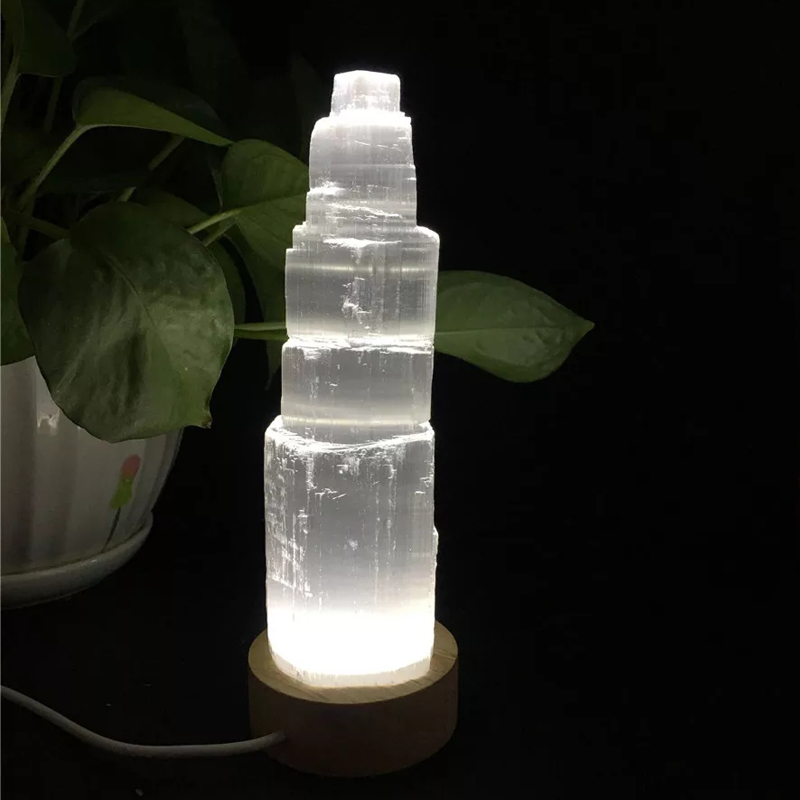 Ladrillo Confusión esta noche Lámpara de Selenita natural 30 cm., con base de madera y luz led USB -  Nenúfar Eco Market®